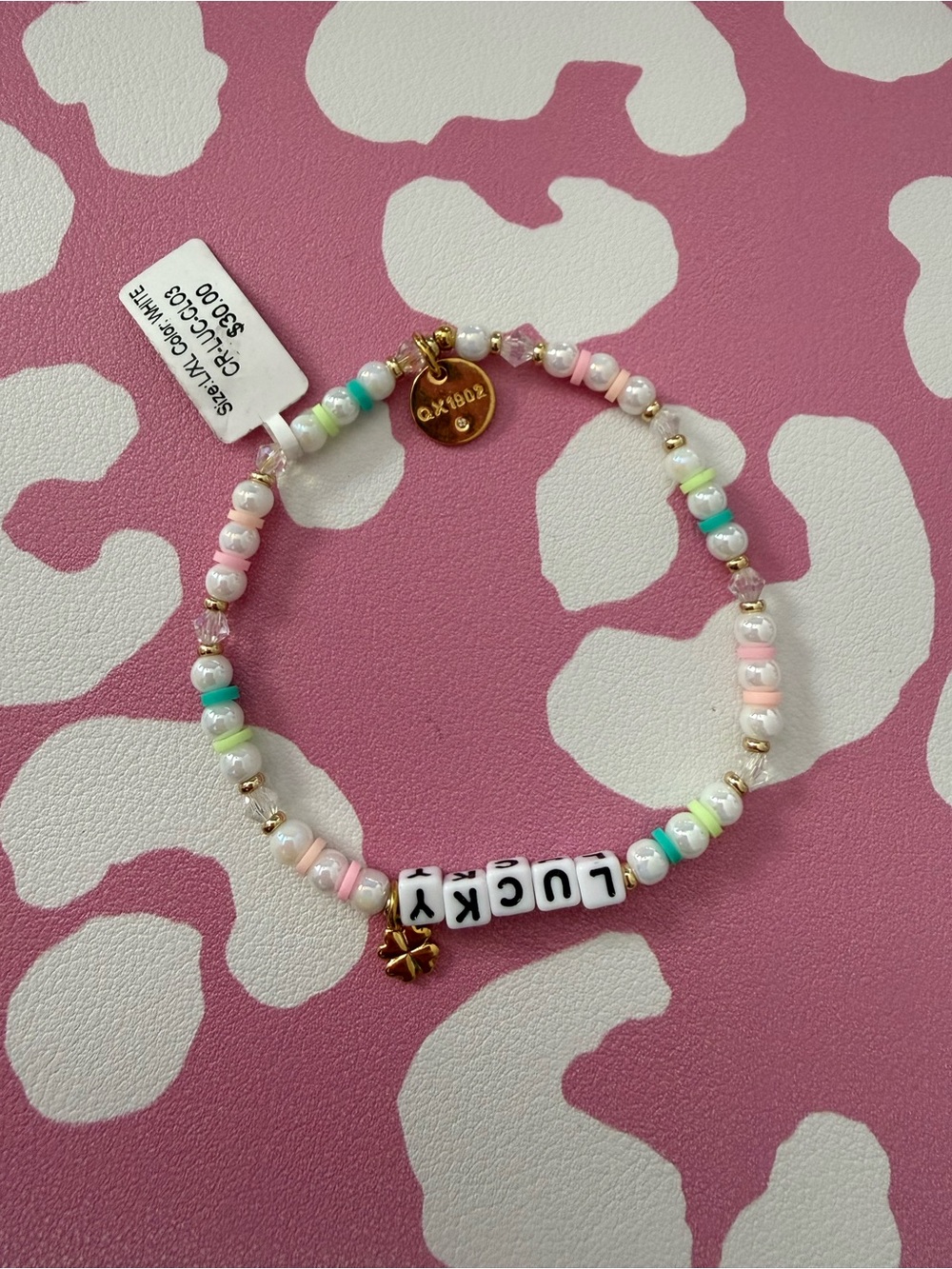 LUCKY Pastel Multicolor Beaded Stretch Bracelet with Gold Accents - Picture 2 of 2